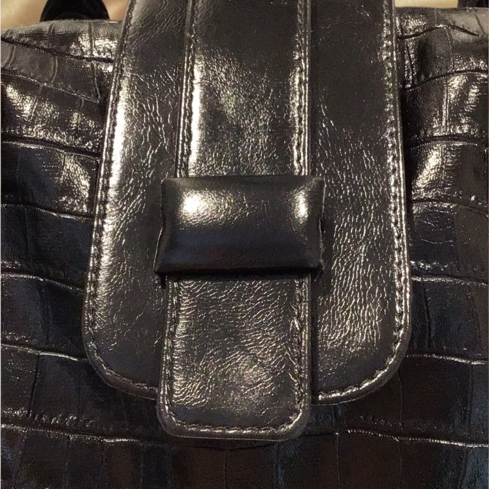 NEW ZAMPONI Moda Bucket Bag Secchiello Made in Italy, Black Croc Pattern - Picture 6 of 14